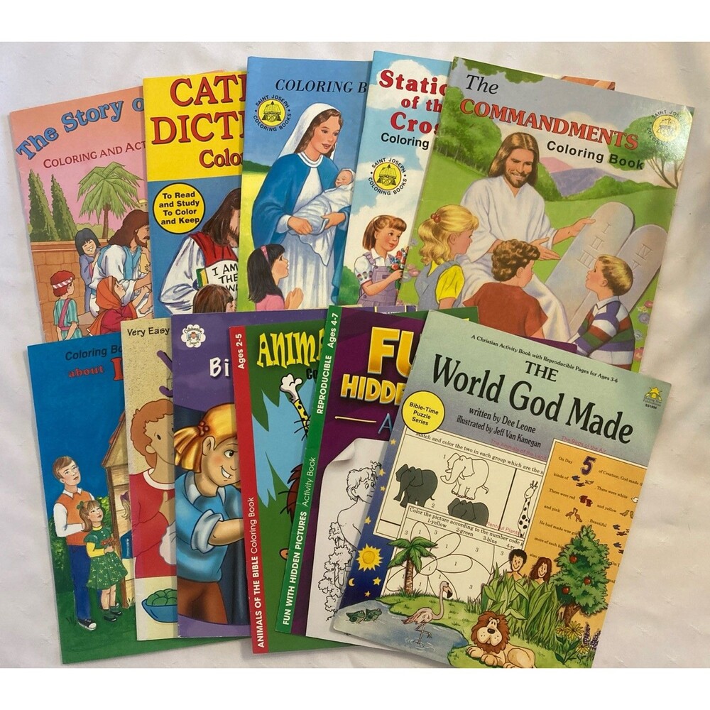 Lot of 11 Catholic Coloring Activity Books Home Sunday School Bible Jesus